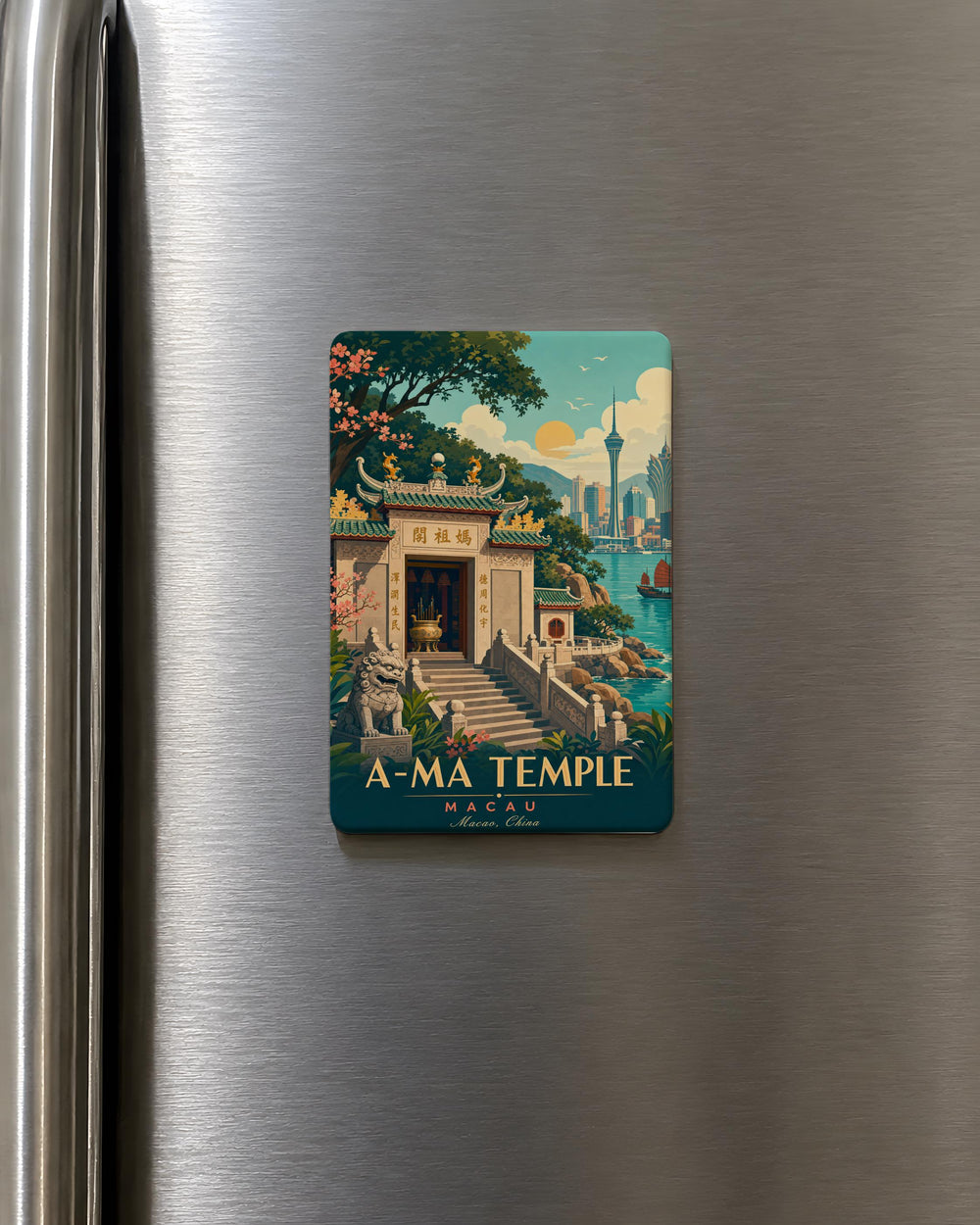 A-Ma Temple Fridge Magnet, Macau A-Ma Temple Souvenir Magnet, Temple Landmark Gift, Travel Keepsake Magnet