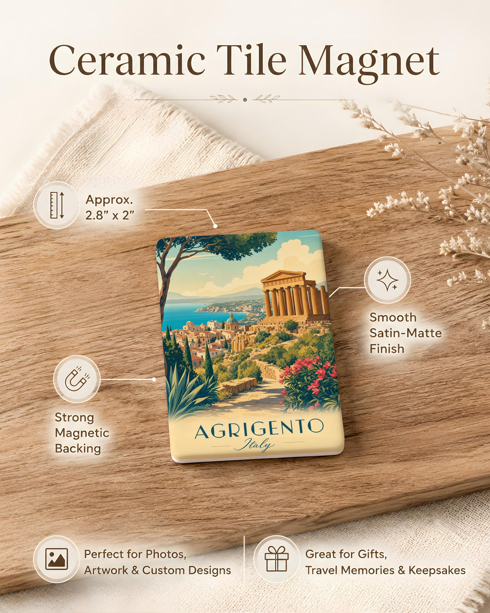 Agrigento Italy Fridge Magnet, Sicily Travel Souvenir, Agrigento Landmark Keepsake, Italian Vacation Gift, Italy Trip Magnet