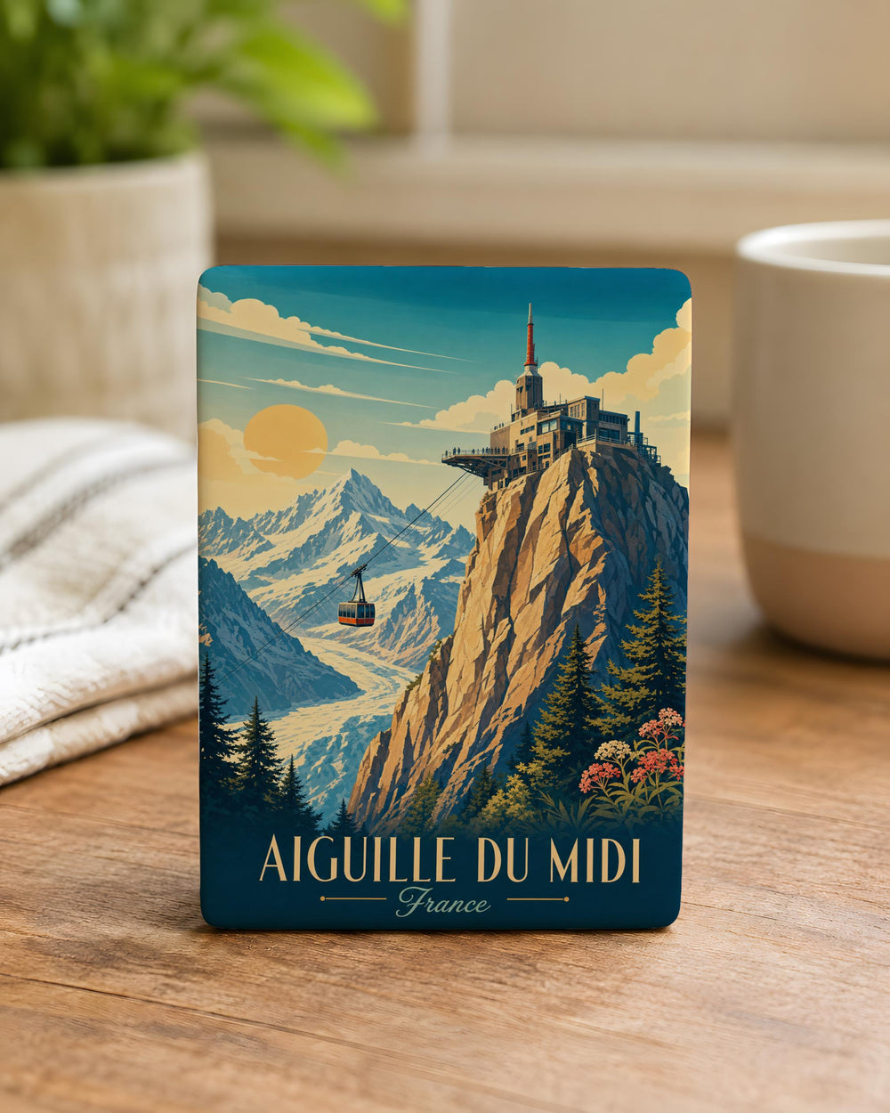 Aiguille du Midi Fridge Magnet, Chamonix Mont Blanc Cable Car Mountain Souvenir Magnet, French Alps Travel Gift