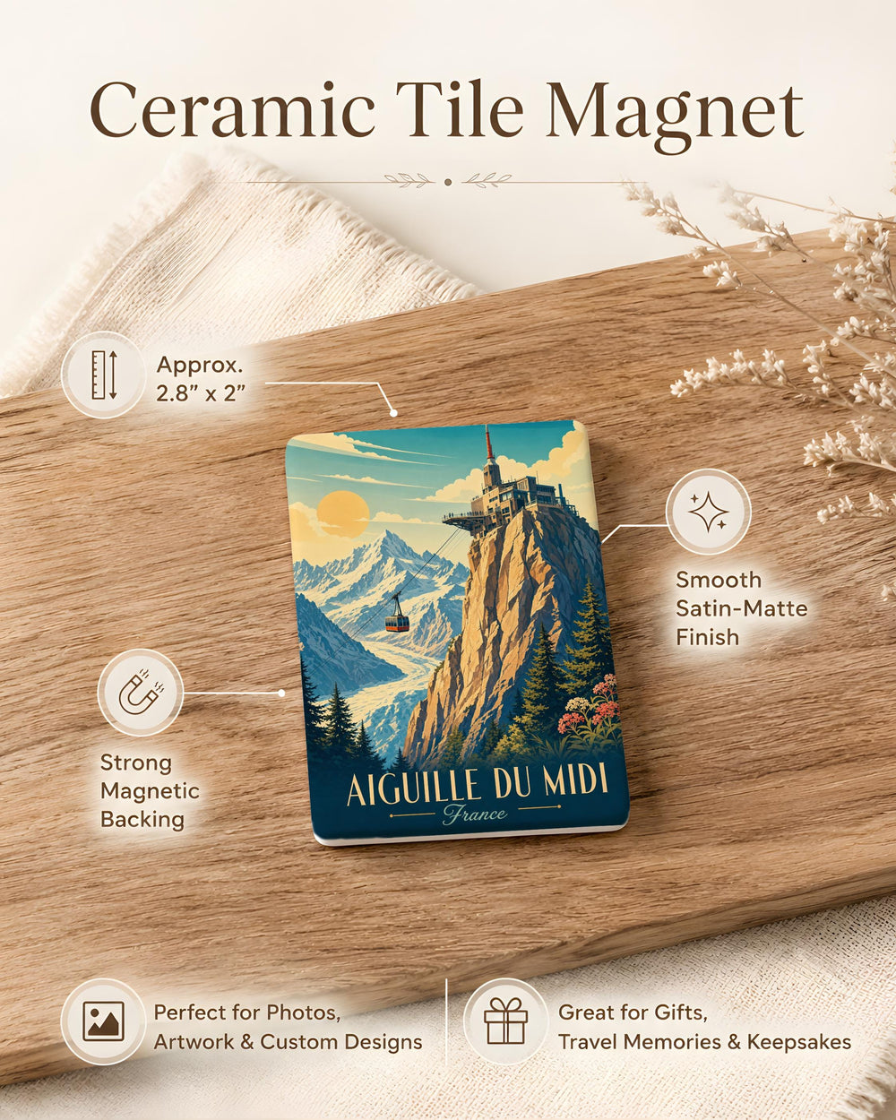Aiguille du Midi Fridge Magnet, Chamonix Mont Blanc Cable Car Mountain Souvenir Magnet, French Alps Travel Gift