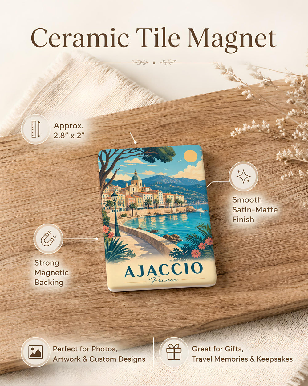 Ajaccio France Fridge Magnet, Ajaccio Corsica Souvenir Magnet, Ajaccio Travel Gift, France Vacation Keepsake Magnet