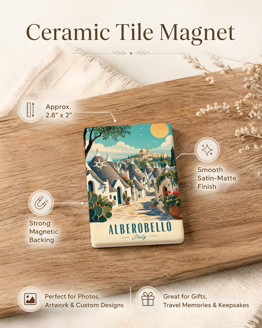 Alberobello Italy Fridge Magnet, Trulli Houses Puglia Souvenir Magnet, Italian Village Travel Keepsake Magnet