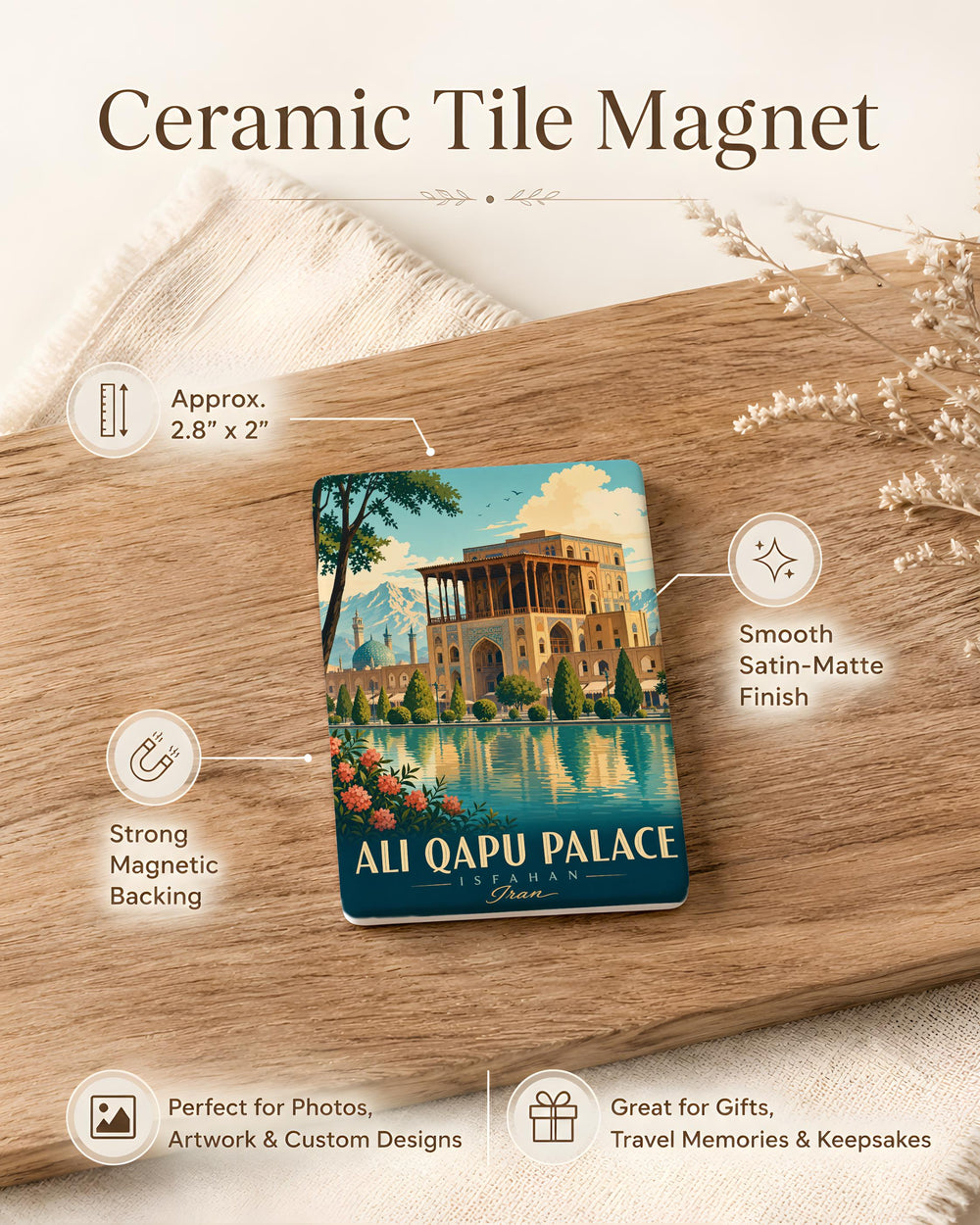 Ali Qapu Palace Fridge Magnet, Isfahan Iran Landmark Souvenir Magnet, Persian Architecture Travel Keepsake Magnet