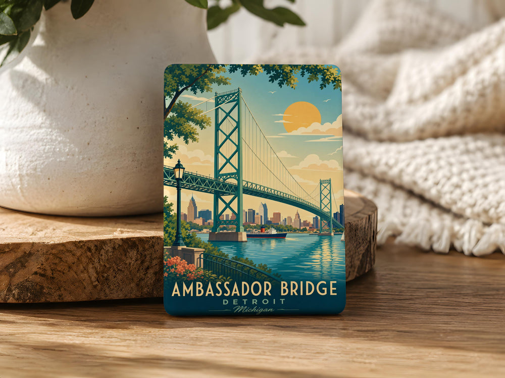 Ambassador Bridge Fridge Magnet, Detroit Windsor Suspension Bridge Souvenir, Michigan Landmark Travel Gift