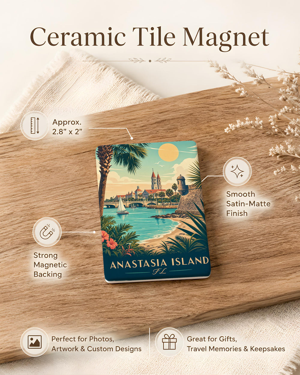 Anastasia Island Florida Fridge Magnet, St Augustine FL Souvenir Magnet, Coastal Island Travel Keepsake Magnet