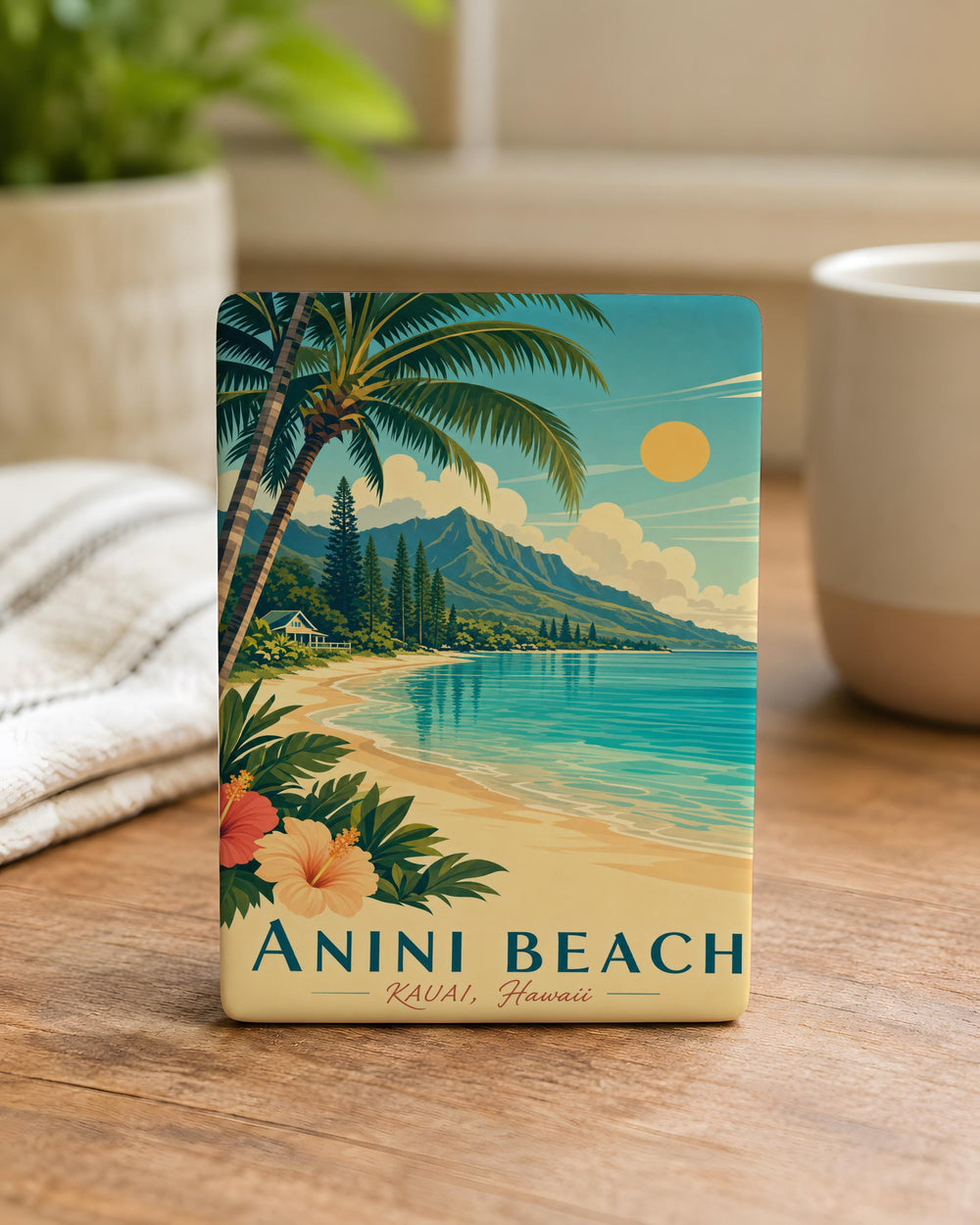 Anini Beach Fridge Magnet, Kauai Hawaii Coastal Beach Scene Souvenir, Tropical Island Shoreline Travel Gift