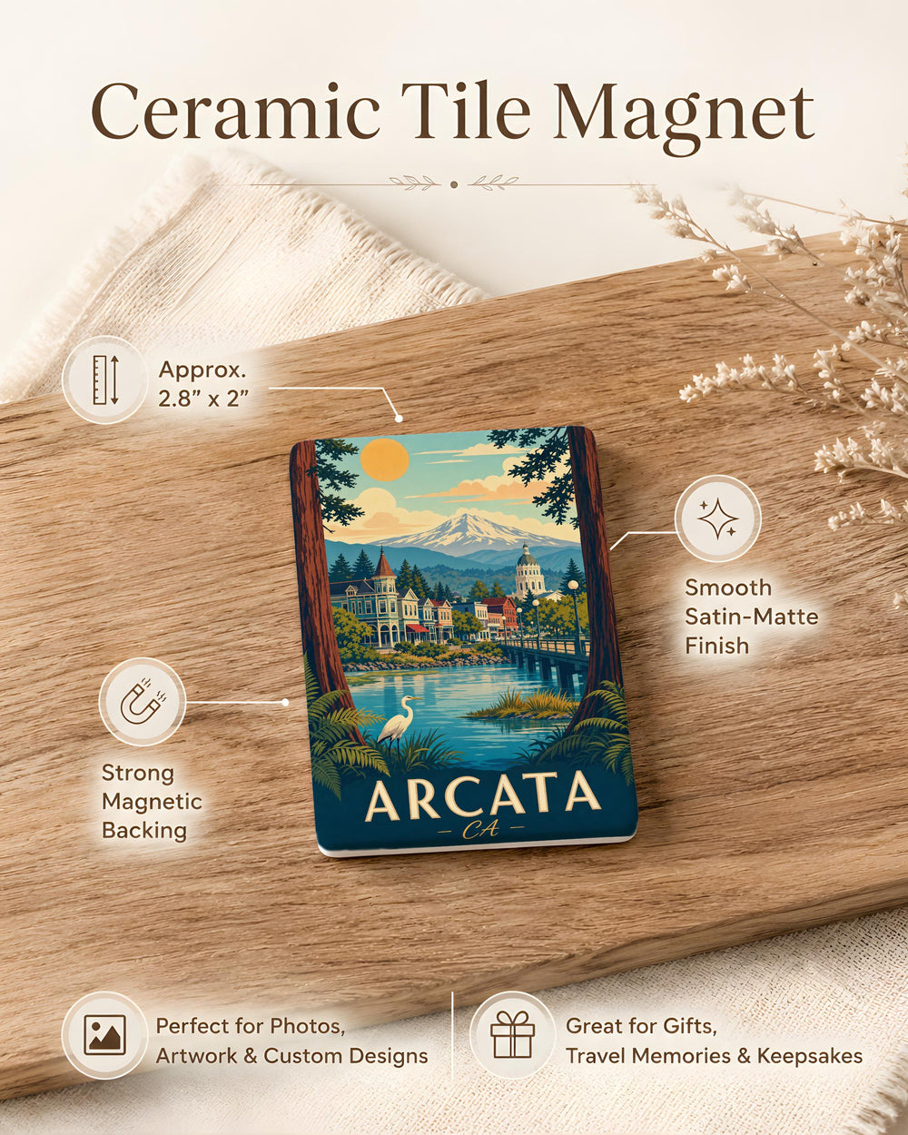 Arcata California Fridge Magnet, Arcata CA Souvenir Magnet, Humboldt County Travel Gift, Northern California Keepsake Magnet