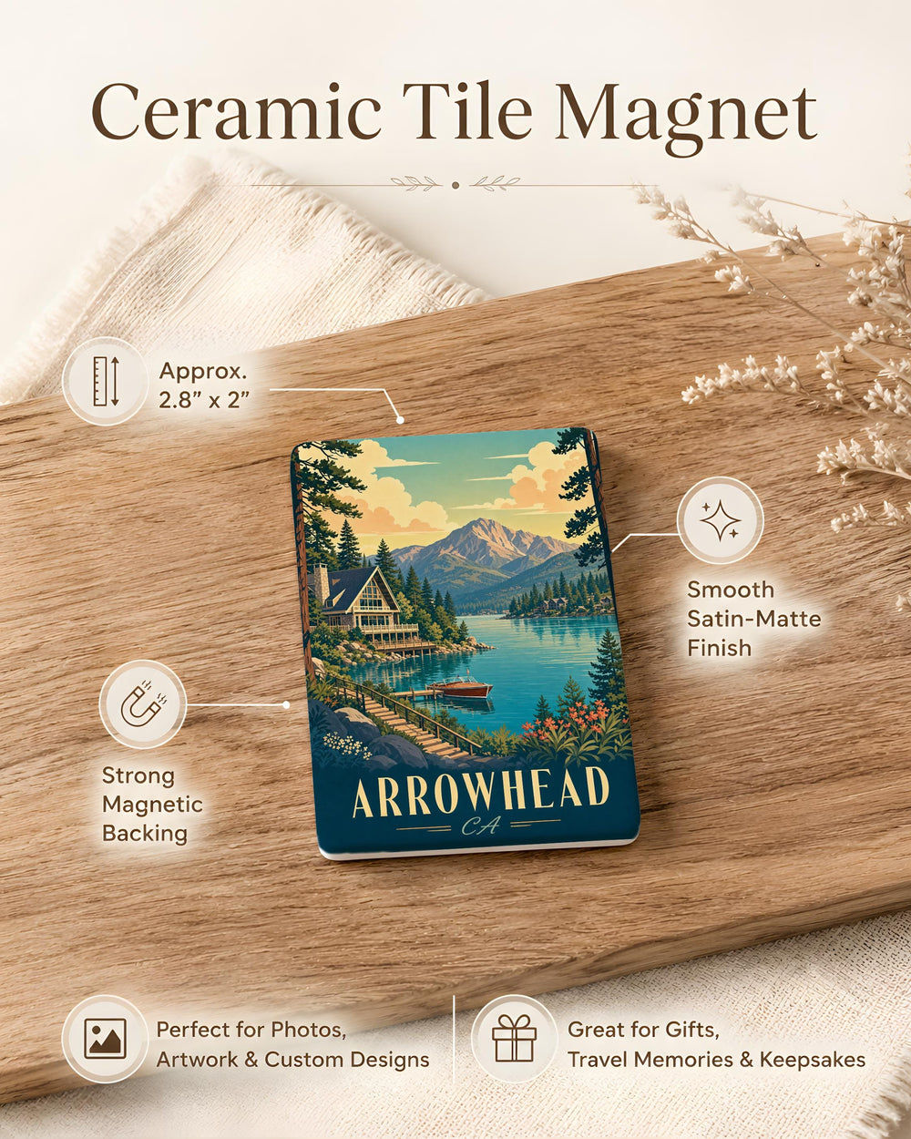 Arrowhead California Fridge Magnet, Arrowhead CA Souvenir Magnet, San Bernardino Mountains Travel Keepsake Magnet