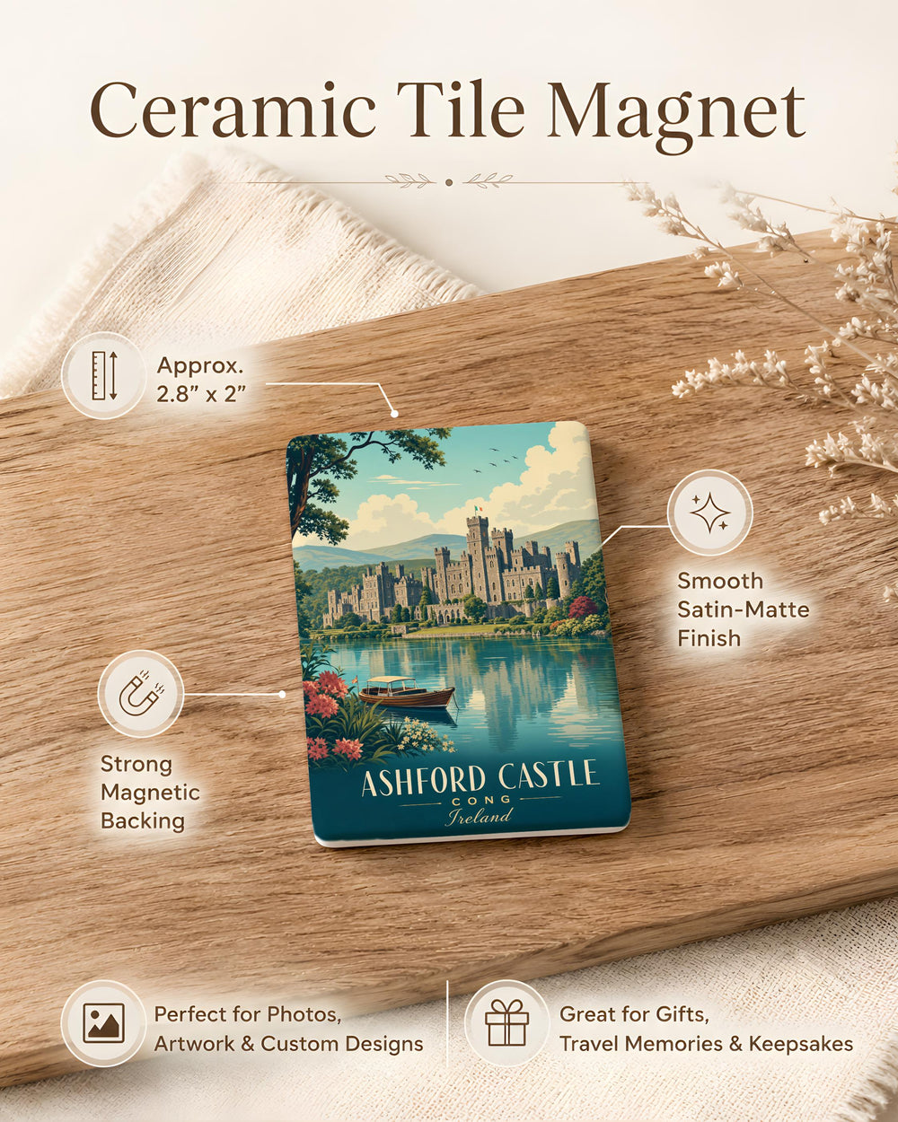 Ashford Castle Fridge Magnet, Irish Castle Souvenir Magnet, County Mayo Ireland Travel Keepsake Magnet