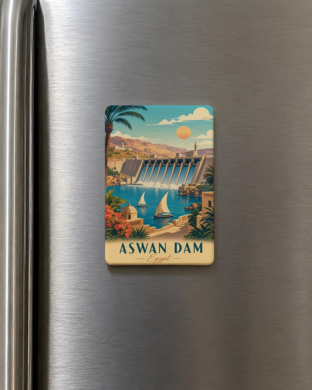 Aswan Dam Fridge Magnet, Egypt Landmark Souvenir Magnet, Nile River Aswan Dam Travel Gift Magnet