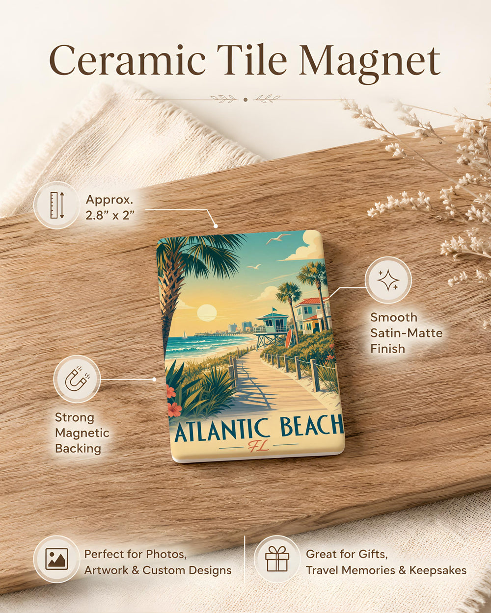 Atlantic Beach FL Fridge Magnet, Florida Beach Souvenir Magnet, Atlantic Beach Jacksonville Travel Gift, Coastal Vacation Keepsake