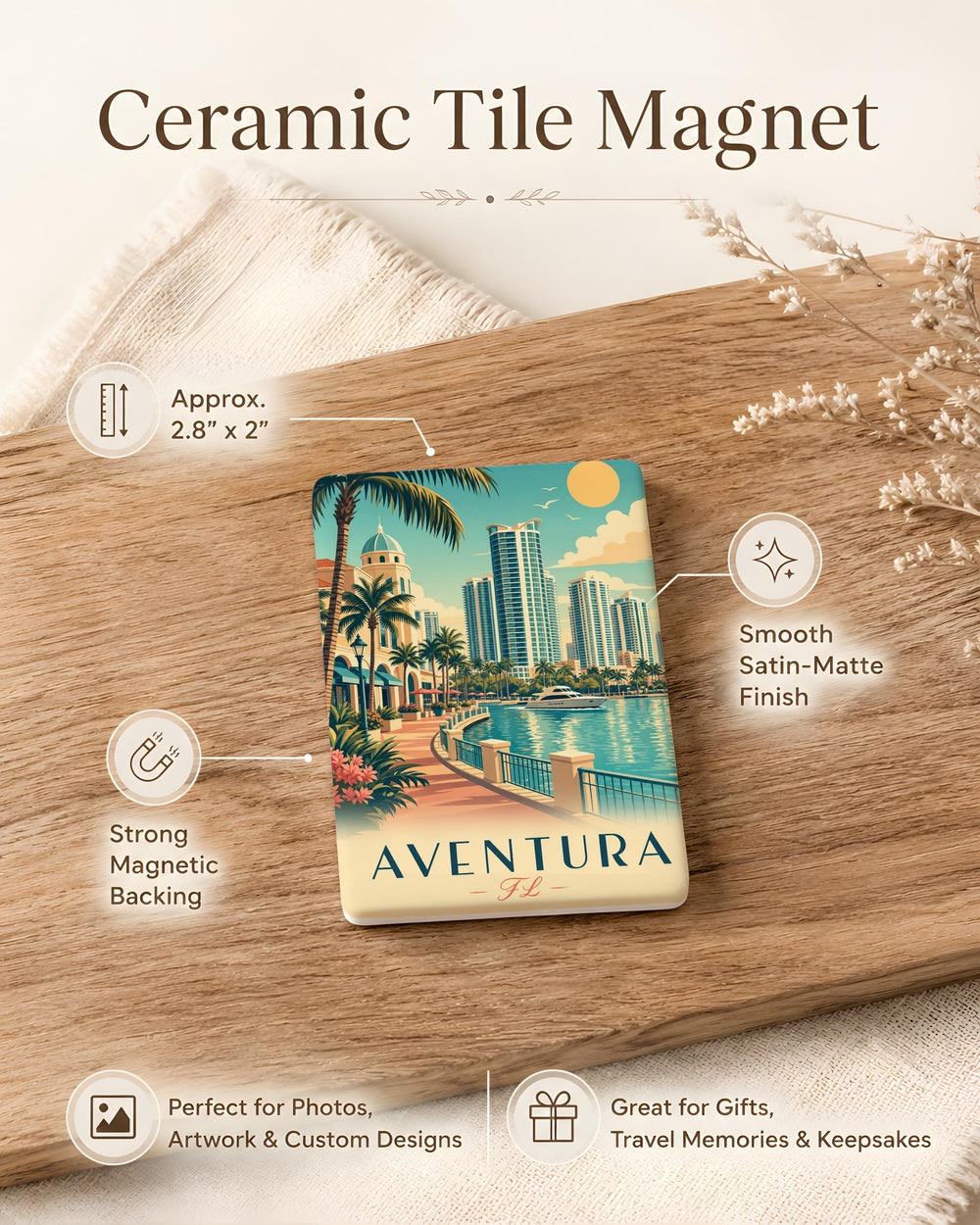 Aventura Florida Fridge Magnet, Aventura FL Souvenir Magnet, Miami-Dade Travel Gift, Florida City Keepsake Magnet