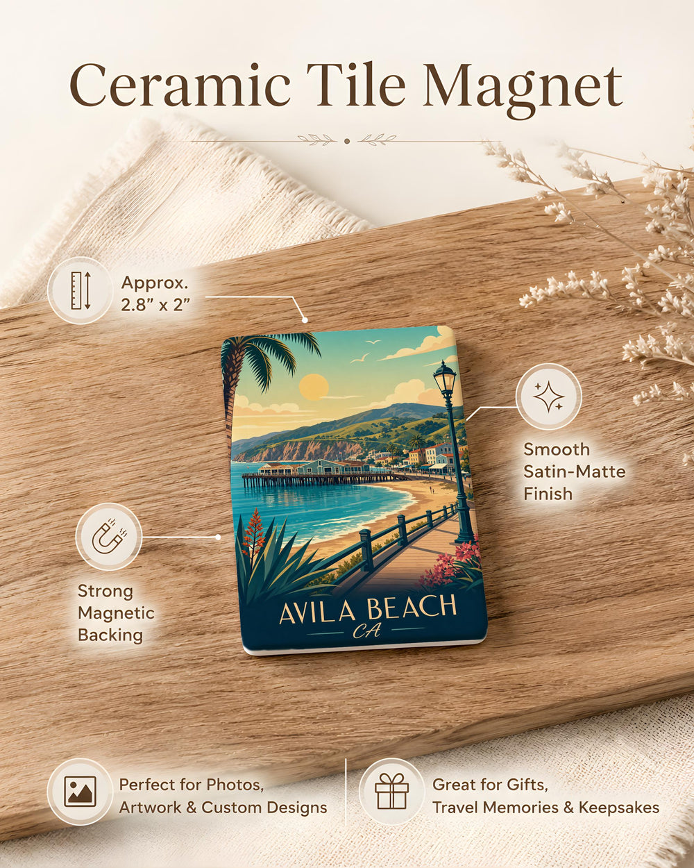Avila Beach CA Fridge Magnet, California Coast Souvenir Magnet, Avila Beach Vacation Travel Gift, Central Coast Keepsake Magnet