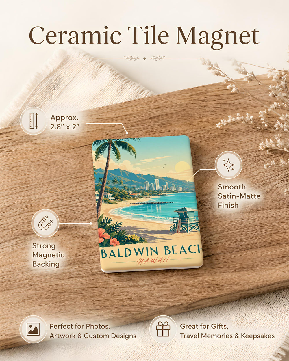 Baldwin Beach Fridge Magnet, Baldwin Beach Souvenir Magnet, Beach Vacation Keepsake, Coastal Travel Gift