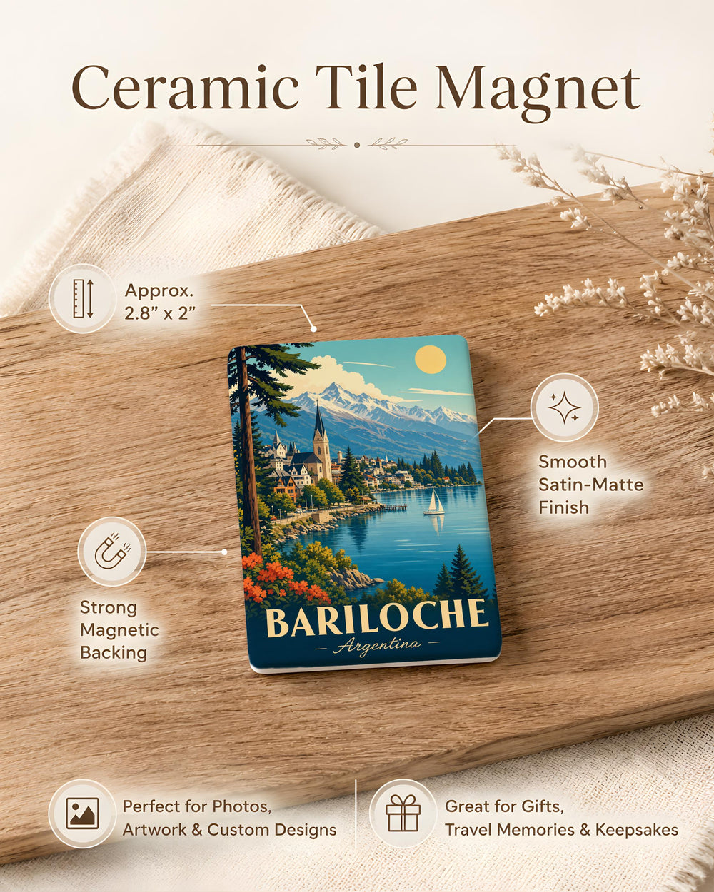 Bariloche Argentina Fridge Magnet, San Carlos de Bariloche Souvenir Magnet, Patagonia Travel Gift, Argentina Landmark Magnet