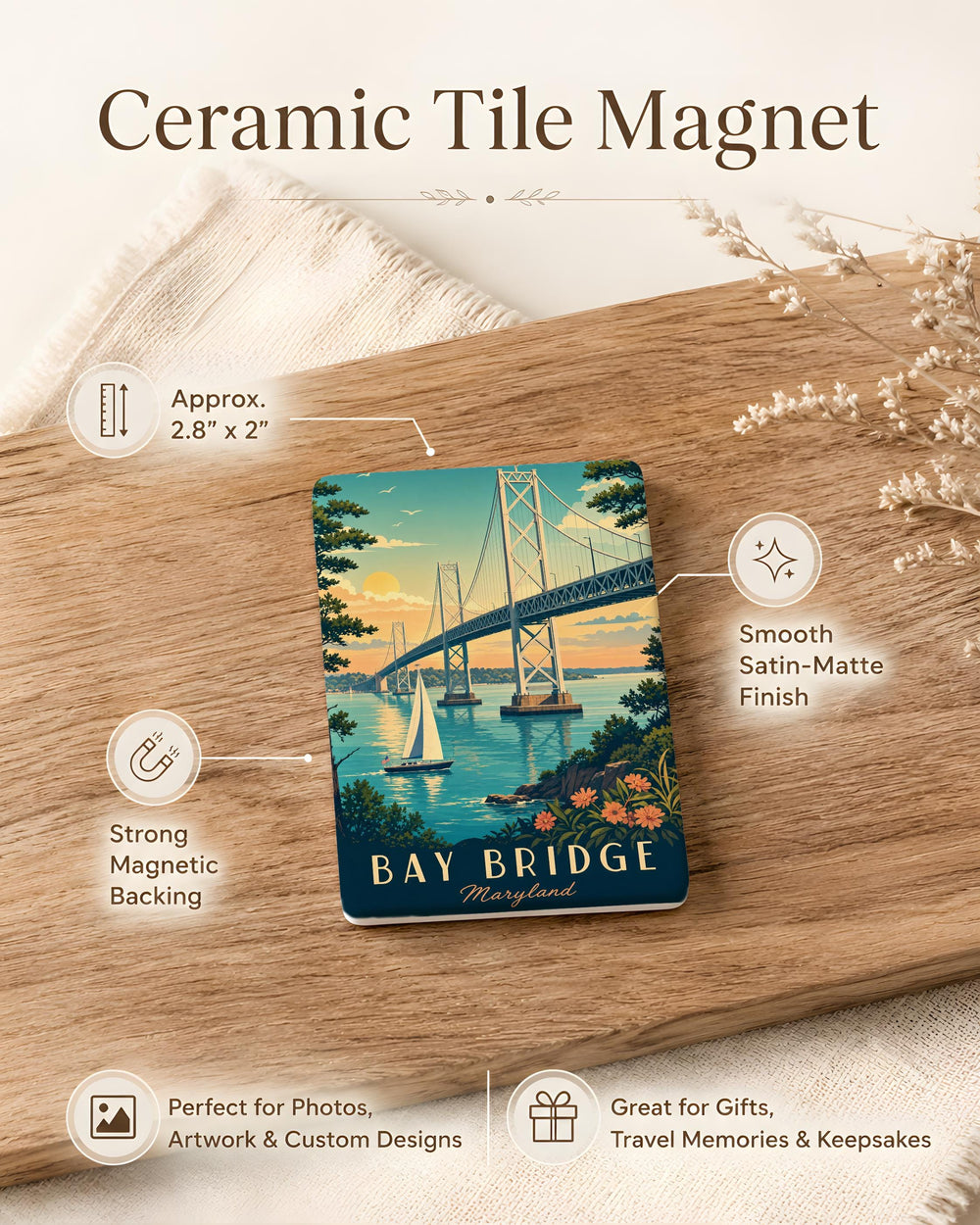 Bay Bridge Maryland Fridge Magnet, Chesapeake Bay Bridge Souvenir Magnet, Maryland Travel Gift, Coastal Landmark Magnet