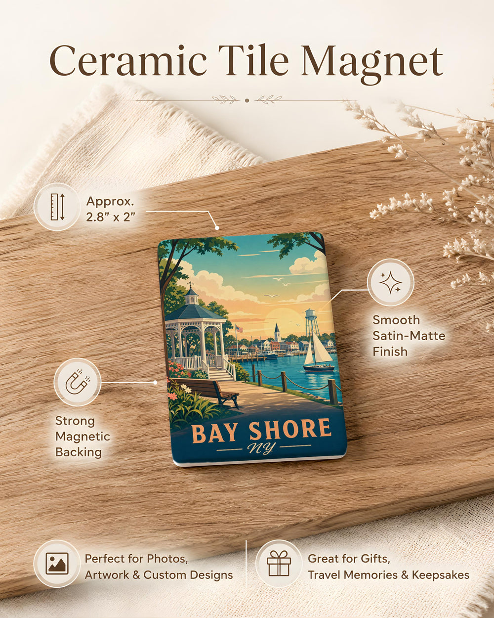 Bay Shore NY Fridge Magnet, Long Island New York Souvenir Magnet, Bay Shore Travel Keepsake, Coastal Town Gift