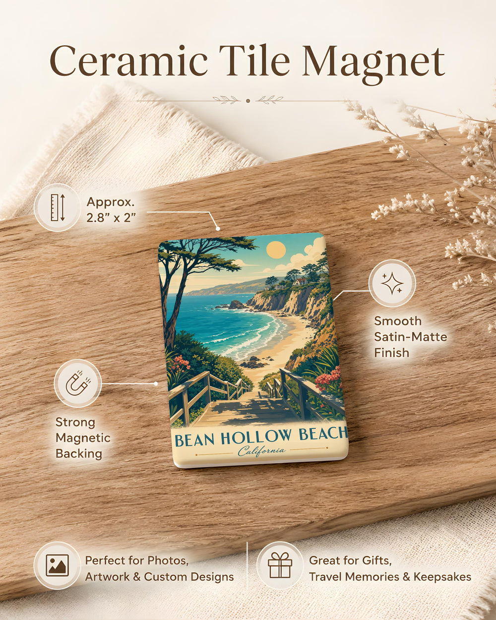 Bean Hollow Beach Fridge Magnet, California Coast Ocean Cliffside Seascape Souvenir Magnet, Beach Lover Gift