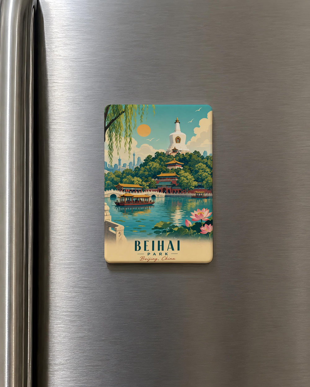 Beihai Park Fridge Magnet, Beijing China Landmark Souvenir, Scenic Park Travel Gift, Chinese Garden Lake Pavilion Magnet