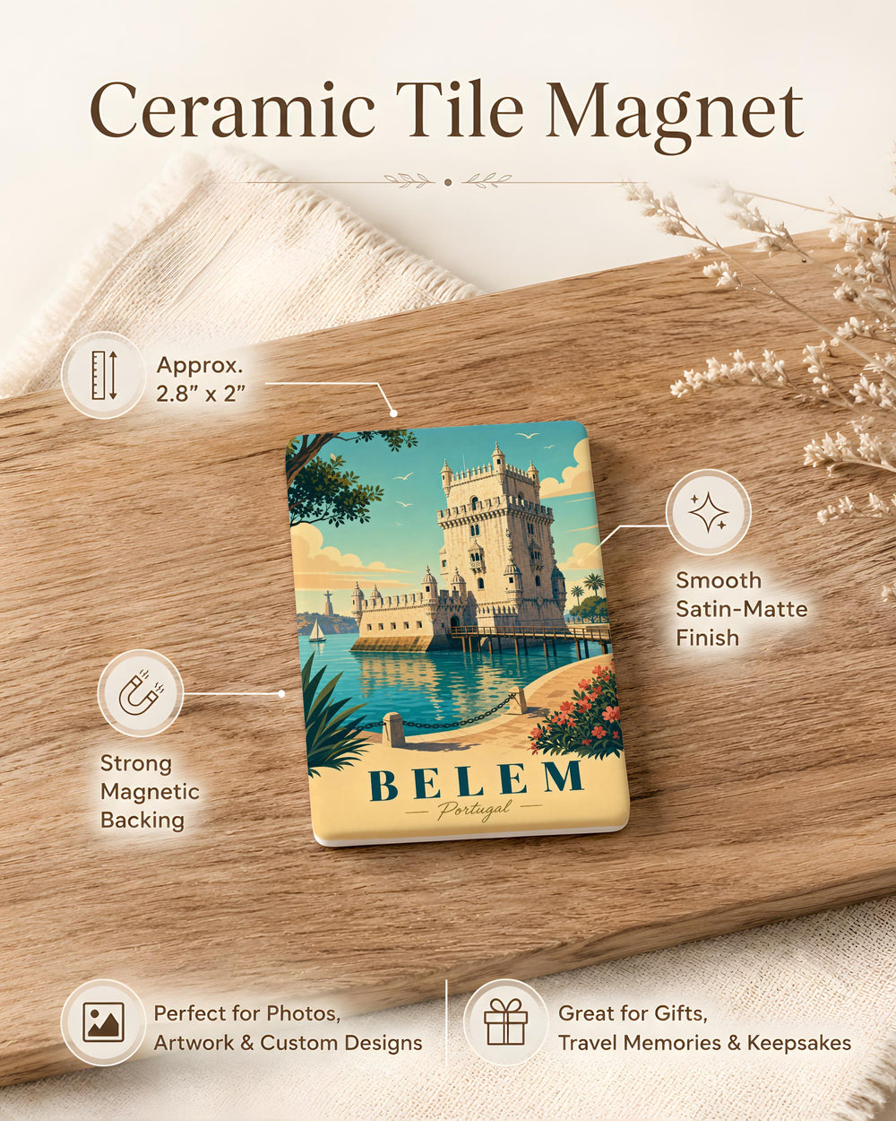 Belem Tower Fridge Magnet, Lisbon Portugal Landmark Souvenir Magnet, Travel Gift, Portuguese Architecture Keepsake Magnet