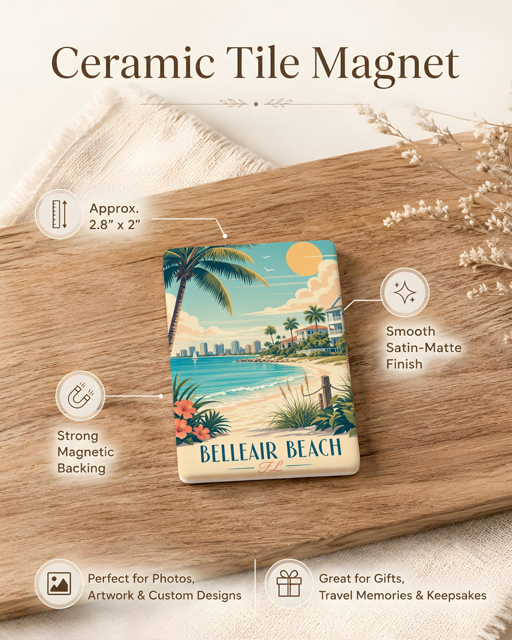 Belleair Beach Florida Fridge Magnet, Belleair Beach FL Souvenir Magnet, Coastal Beach Town Travel Keepsake Gift