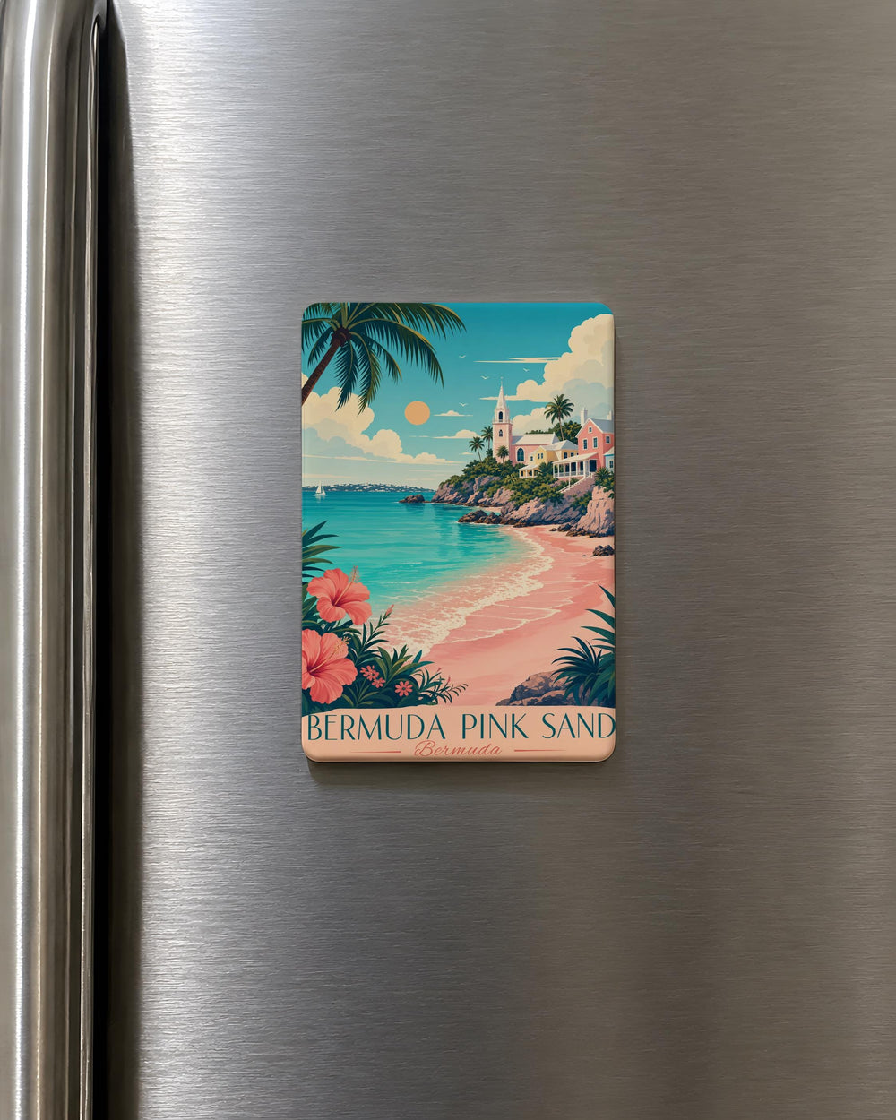 Bermuda Pink Sand Beach Fridge Magnet, Bermuda Travel Souvenir Magnet, Island Beach Vacation Magnet