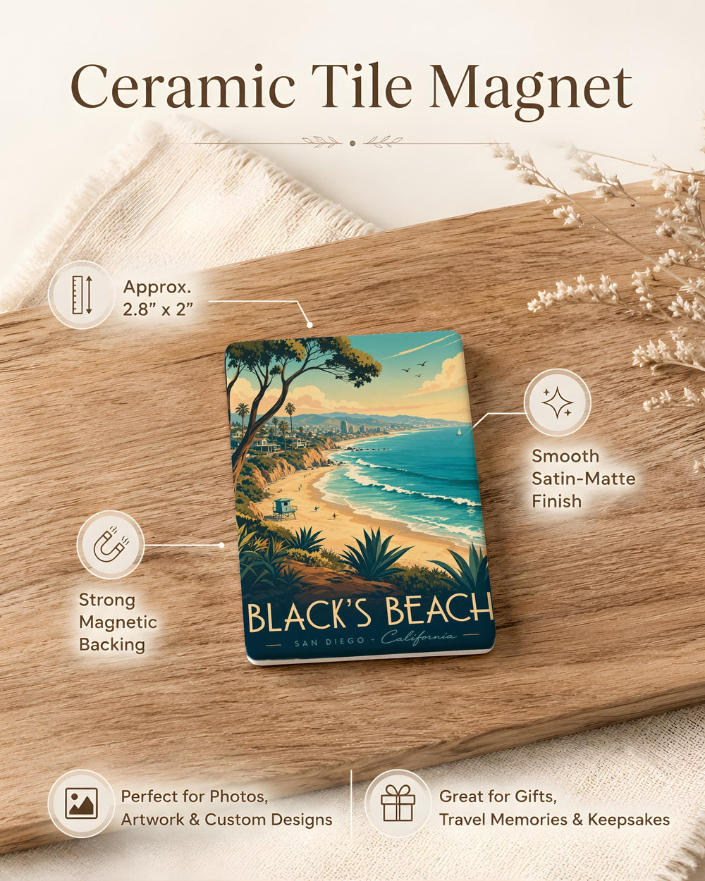 Blacks Beach Fridge Magnet, San Diego California Coastal Beach Souvenir Magnet, Ocean Shoreline Travel Keepsake Magnet