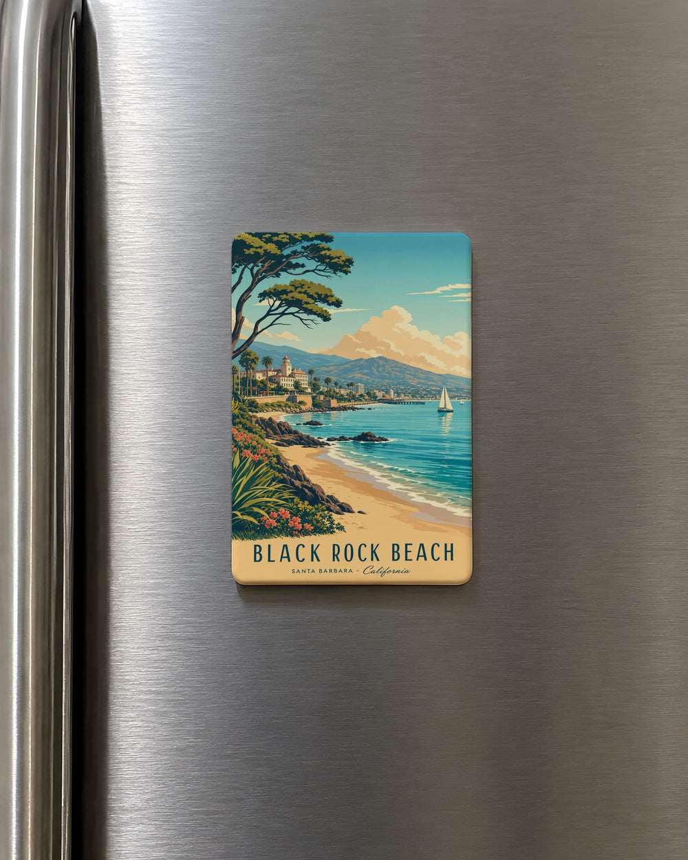 Black Rock Beach Fridge Magnet, Coastal Beach Landmark Souvenir Magnet, Seaside Travel Keepsake, Beach Lover Gift