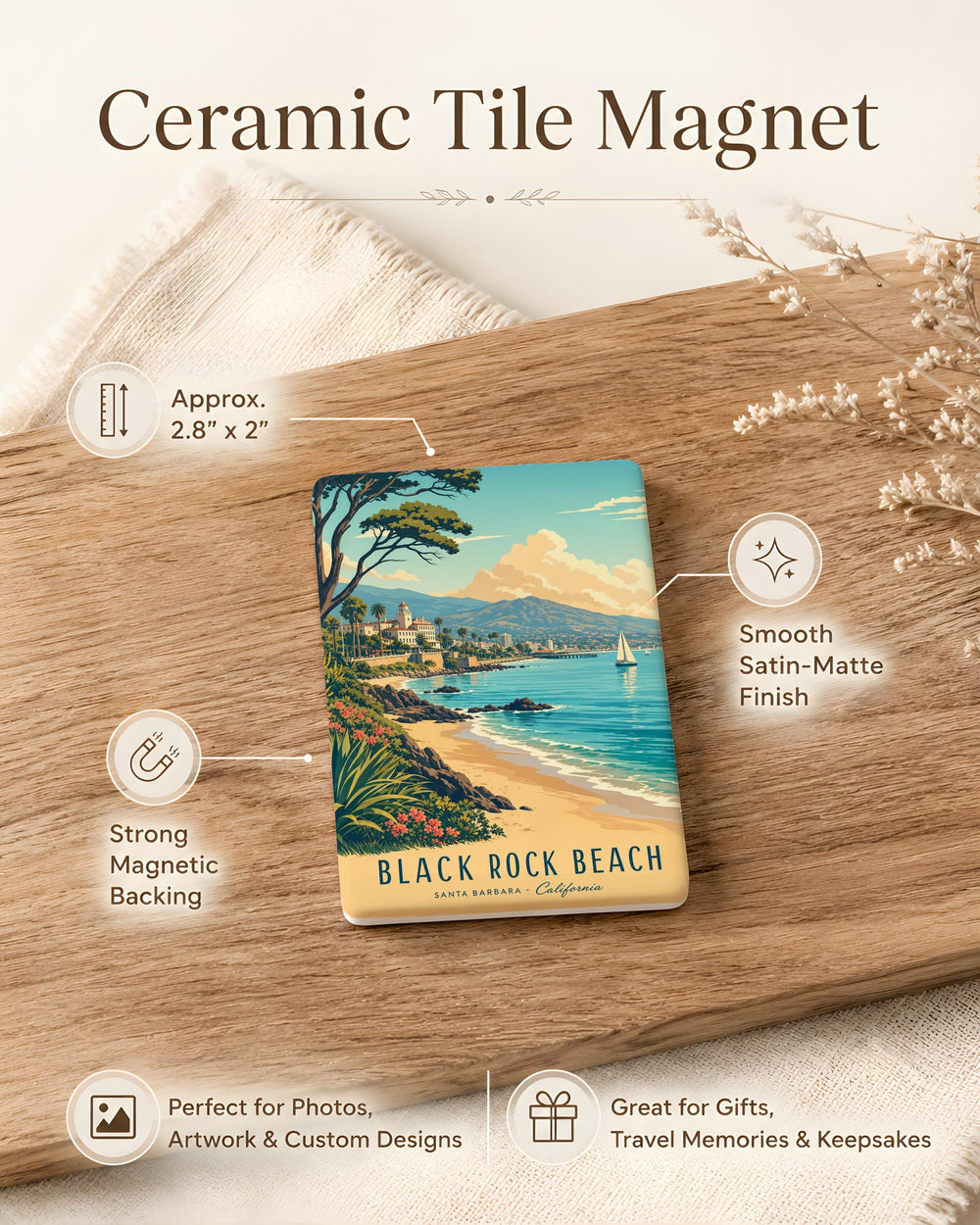 Black Rock Beach Fridge Magnet, Coastal Beach Landmark Souvenir Magnet, Seaside Travel Keepsake, Beach Lover Gift
