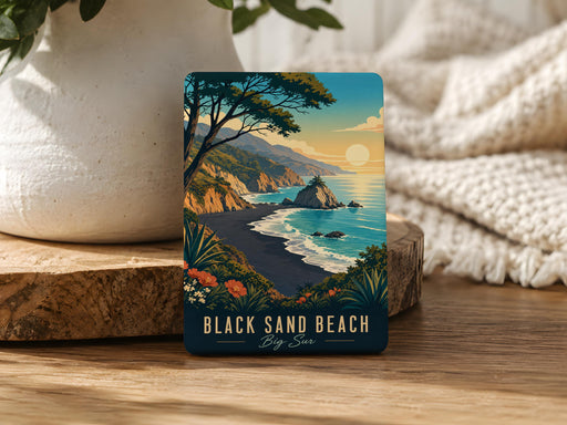 Black Sand Beach Big Sur Fridge Magnet, California Coast Souvenir, Coastal Travel Gift, Ocean Beach Keepsake Magnet