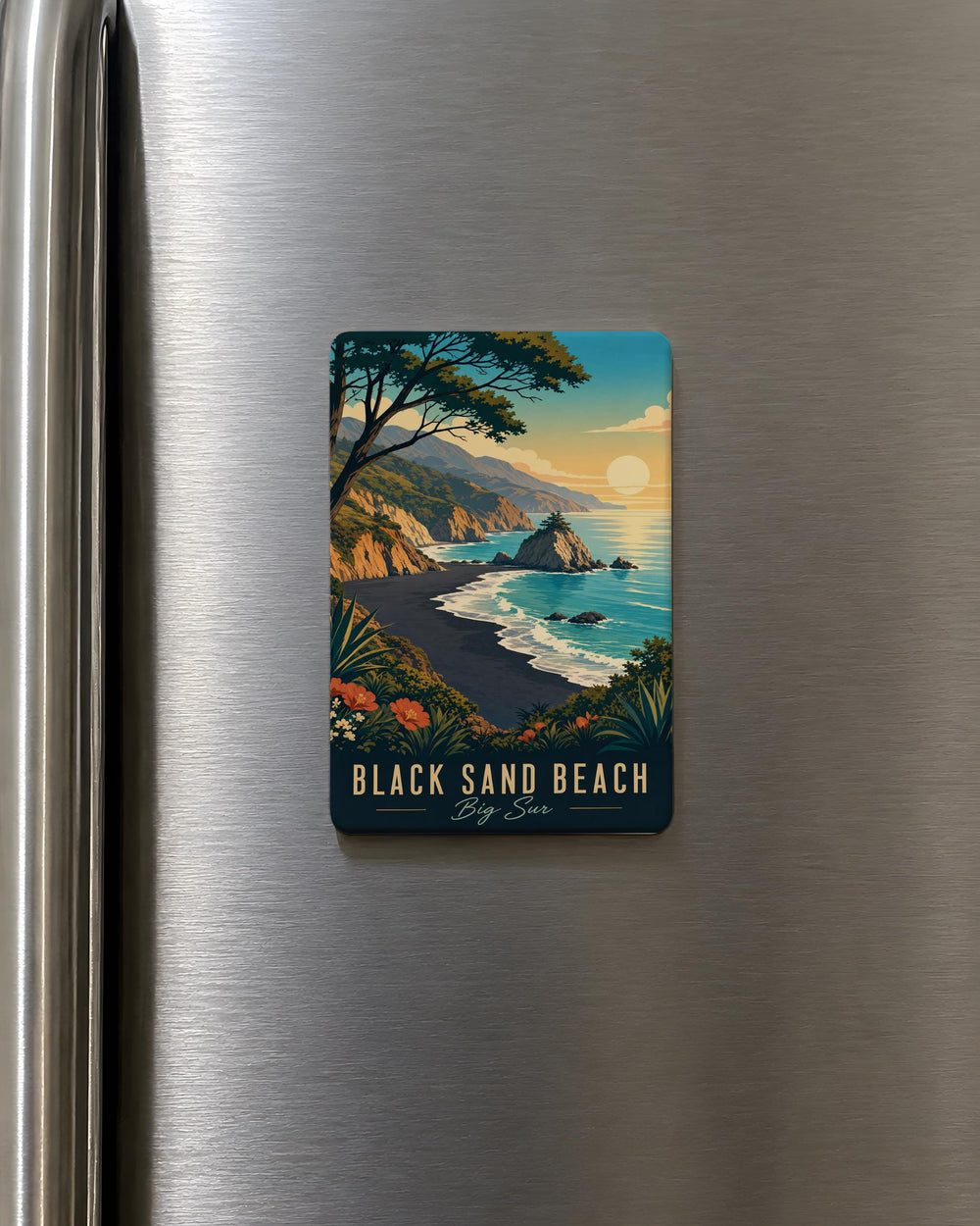 Black Sand Beach Big Sur Fridge Magnet, California Coast Souvenir, Coastal Travel Gift, Ocean Beach Keepsake Magnet