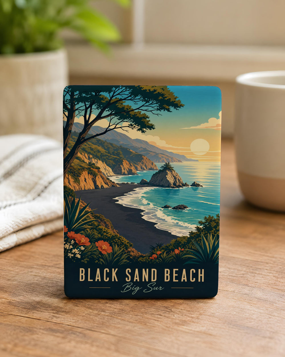 Black Sand Beach Big Sur Fridge Magnet, California Coast Souvenir, Coastal Travel Gift, Ocean Beach Keepsake Magnet