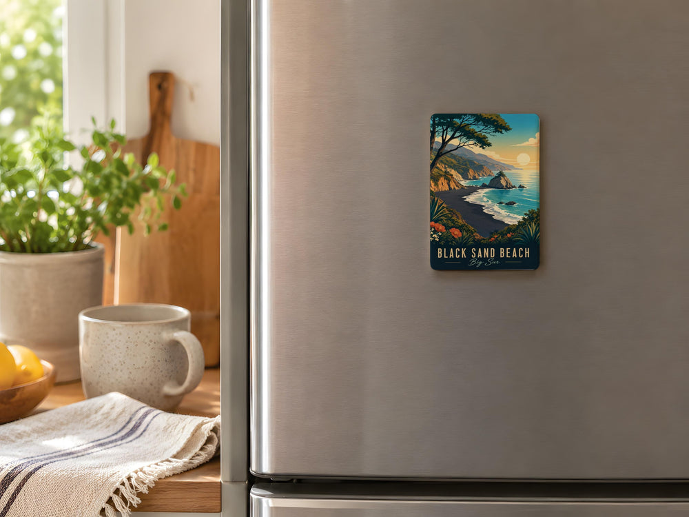 Black Sand Beach Big Sur Fridge Magnet, California Coast Souvenir, Coastal Travel Gift, Ocean Beach Keepsake Magnet