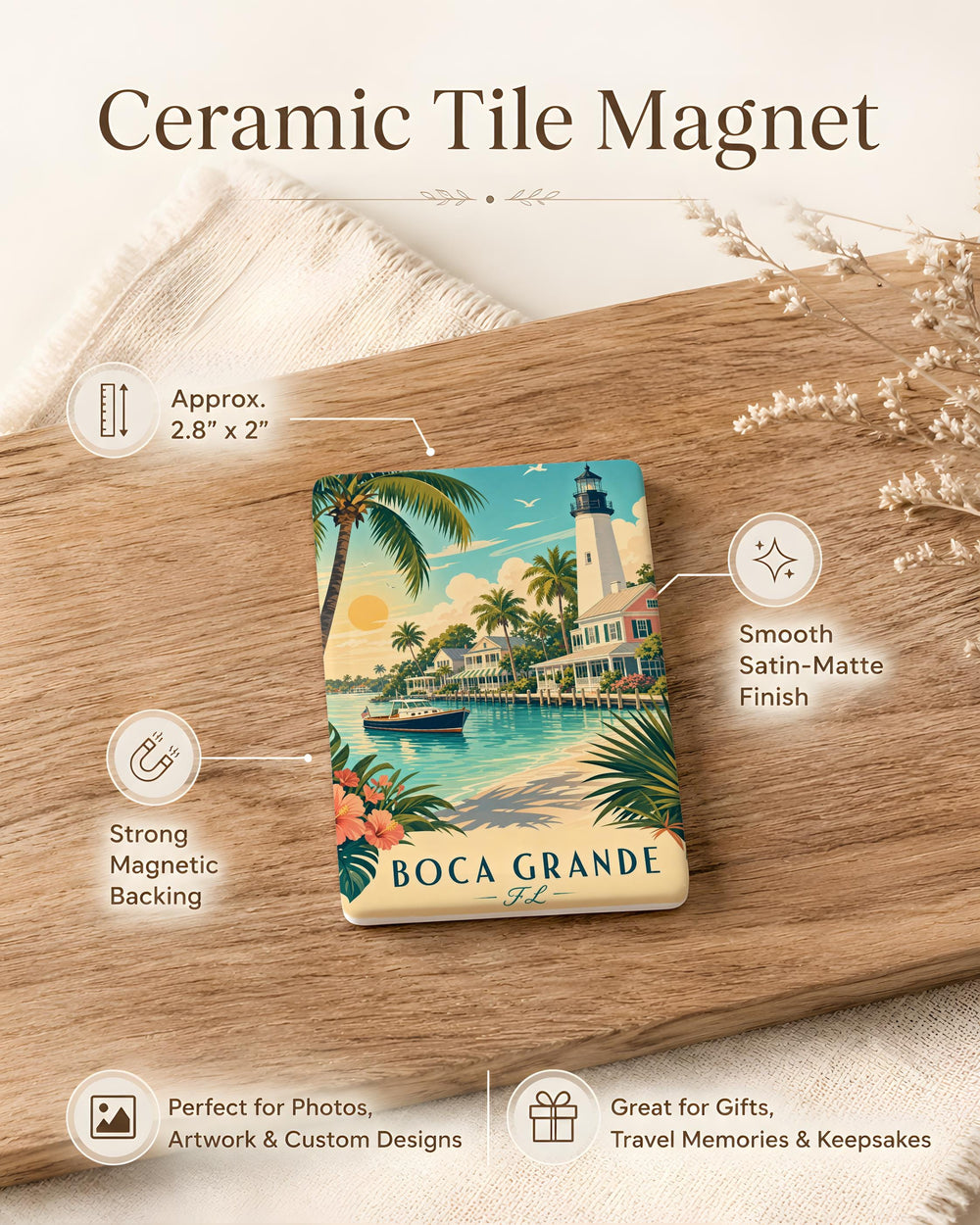 Boca Grande Florida Fridge Magnet, Boca Grande FL Souvenir Magnet, Gasparilla Island Travel Gift, Coastal Town Keepsake