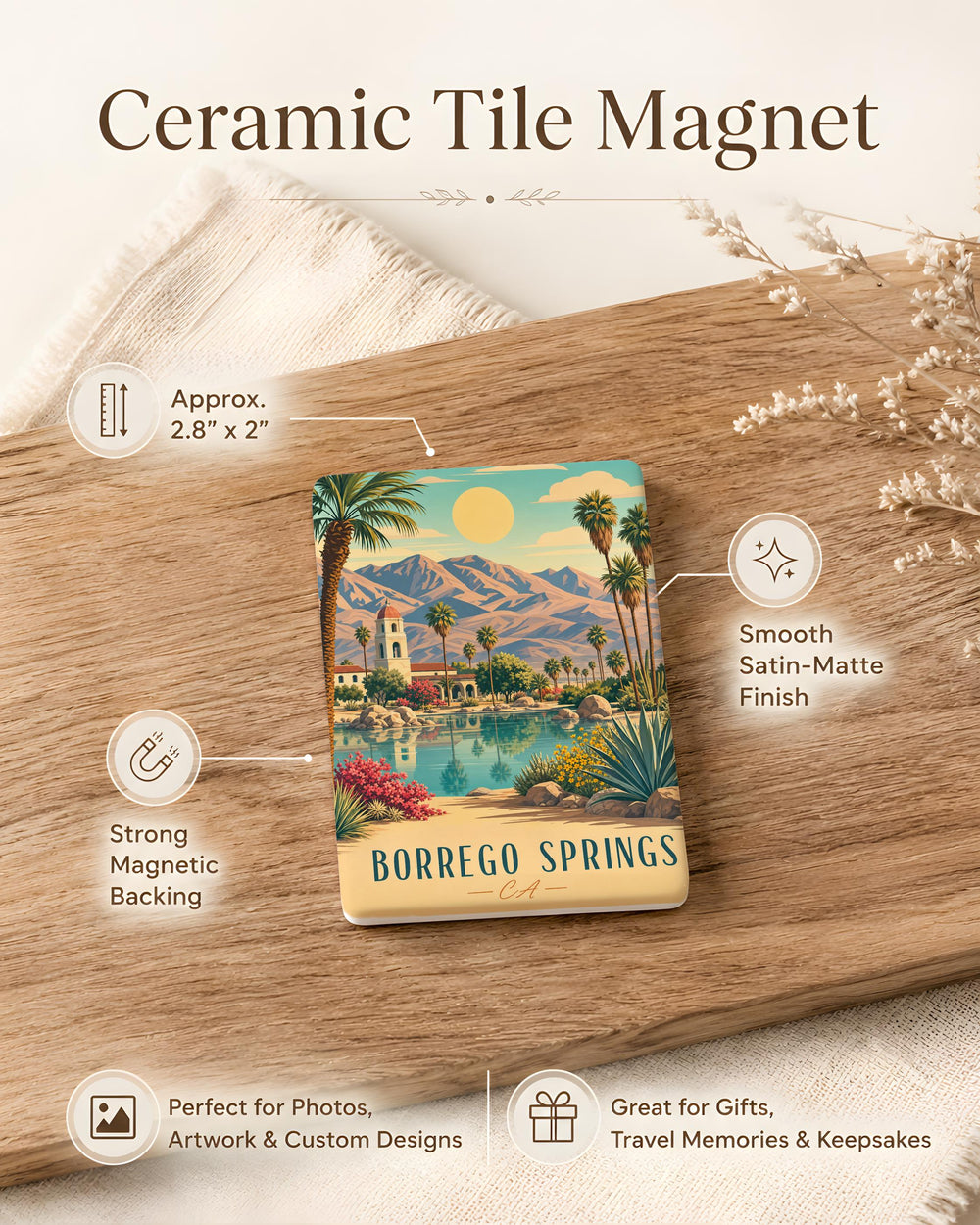 Borrego Springs CA Fridge Magnet, California Desert Town Souvenir Magnet, Borrego Springs Travel Gift, CA Vacation Keepsake