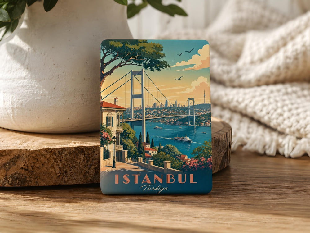 Bosphorus Bridge Fridge Magnet, Istanbul Turkey Landmark Souvenir, Strait Crossing Travel Gift, Cityscape Keepsake Magnet