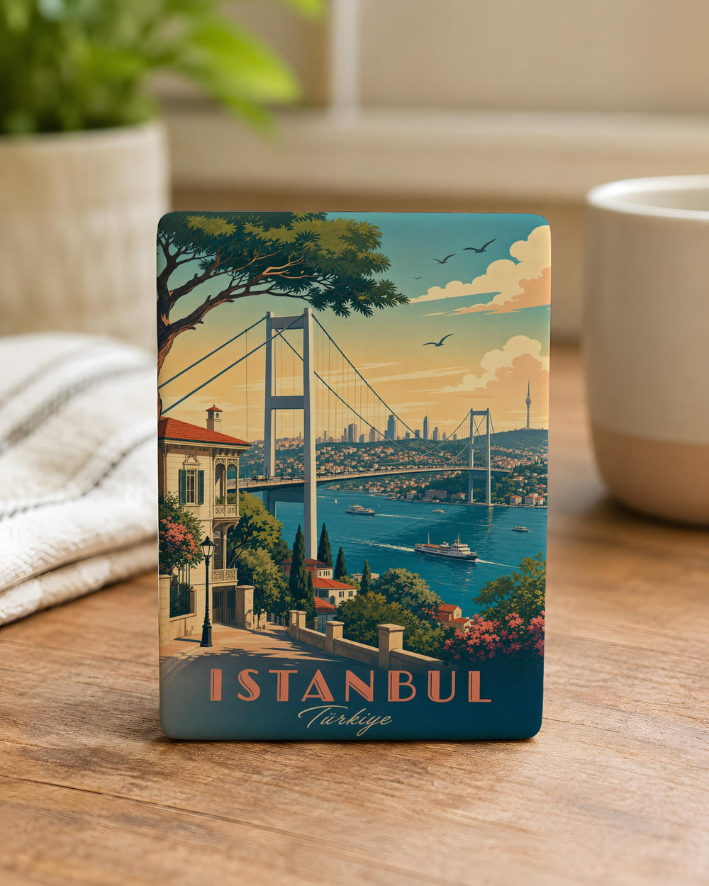 Bosphorus Bridge Fridge Magnet, Istanbul Turkey Landmark Souvenir, Strait Crossing Travel Gift, Cityscape Keepsake Magnet