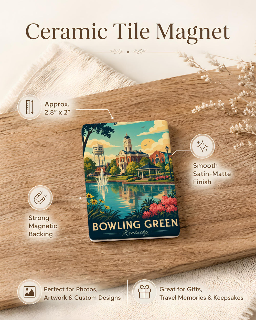Bowling Green Kentucky Fridge Magnet, Bowling Green KY Souvenir Magnet, Kentucky Travel Gift, City Landmark Keepsake Magnet