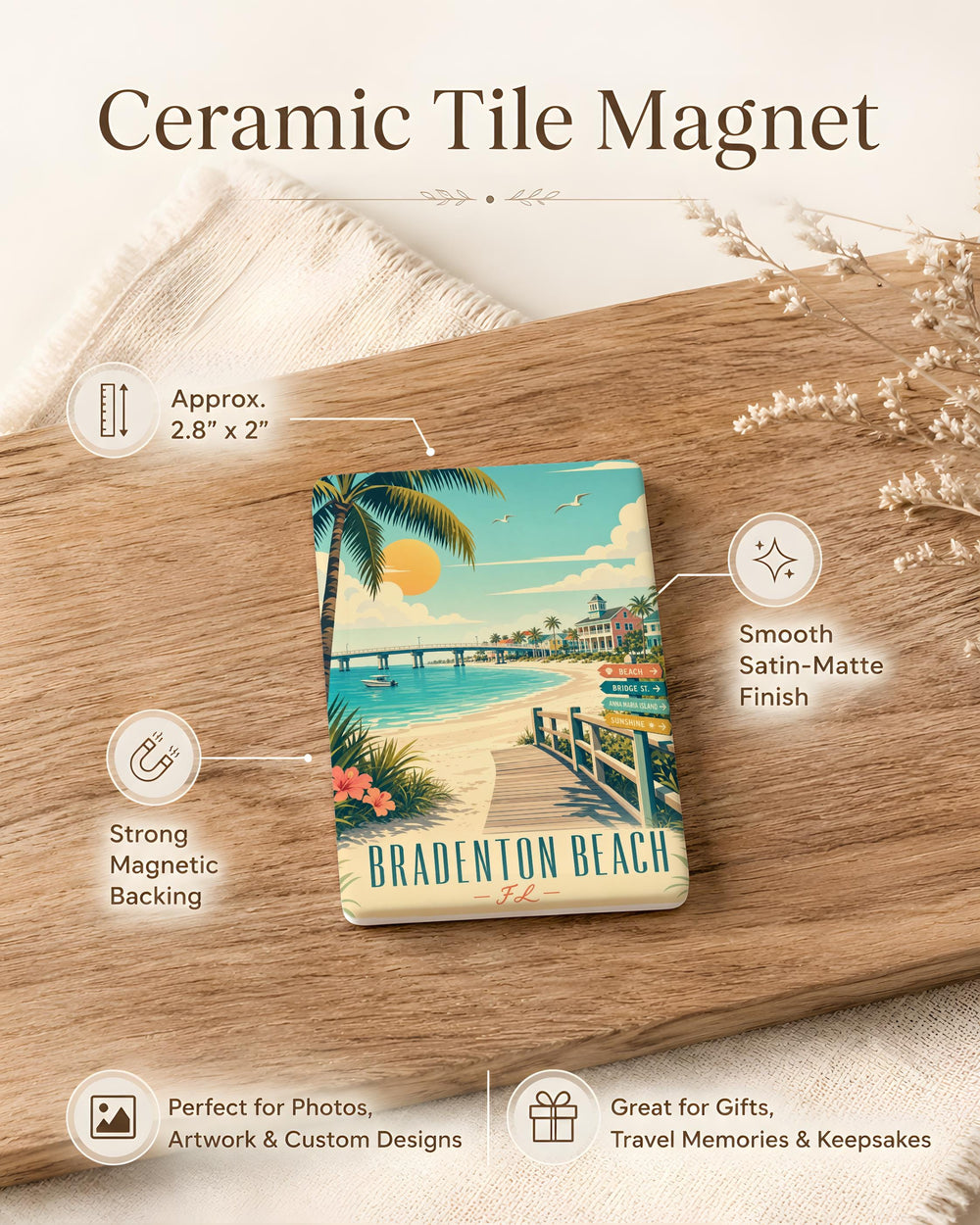 Bradenton Beach FL Fridge Magnet, Florida Gulf Coast Souvenir, Anna Maria Island Travel Keepsake, Beach Town Magnet