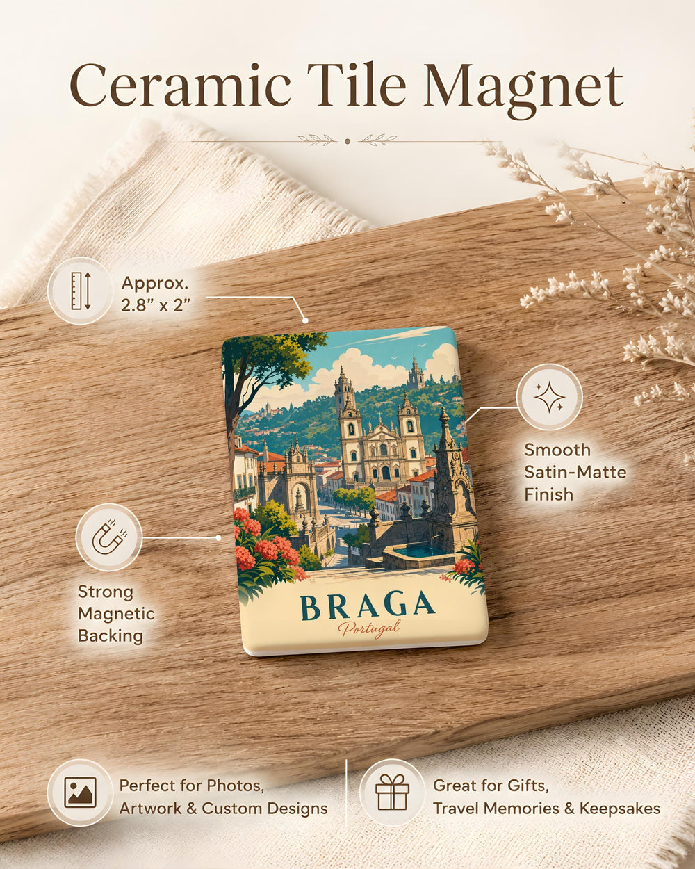 Braga Portugal Fridge Magnet, Braga City Souvenir Magnet, Portugal Travel Gift, Braga Landmark Keepsake Magnet
