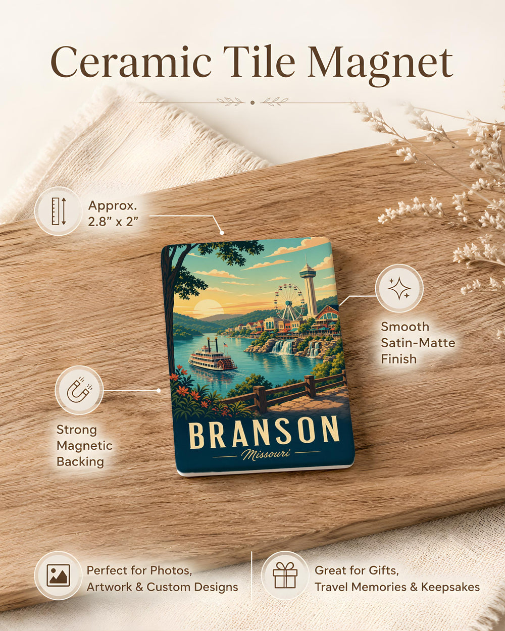 Branson Missouri Fridge Magnet, Branson MO Souvenir Magnet, Missouri Travel Gift, Branson Vacation Keepsake, Ozarks Magnet