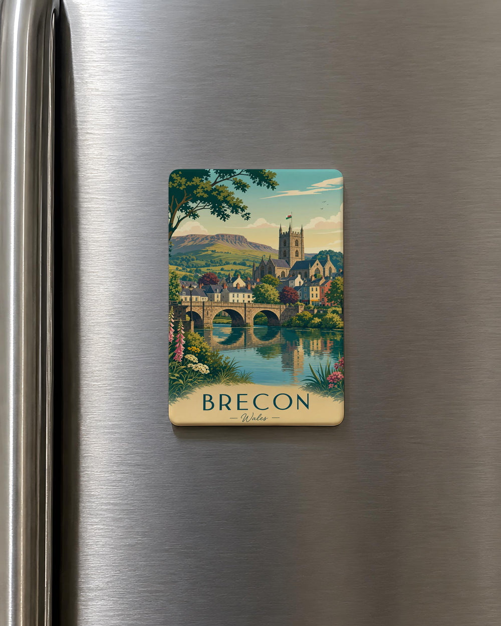 Brecon Wales Fridge Magnet, Brecon Beacons Souvenir Magnet, Wales Travel Keepsake, Welsh Town Landmark Refrigerator Magnet