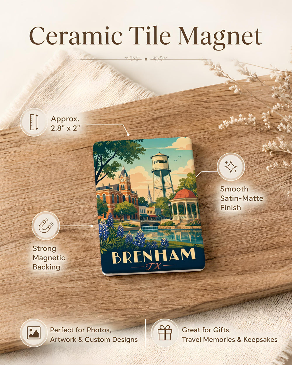 Brenham TX Fridge Magnet, Brenham Texas Souvenir Magnet, Washington County Travel Gift, Texas Town Keepsake Magnet