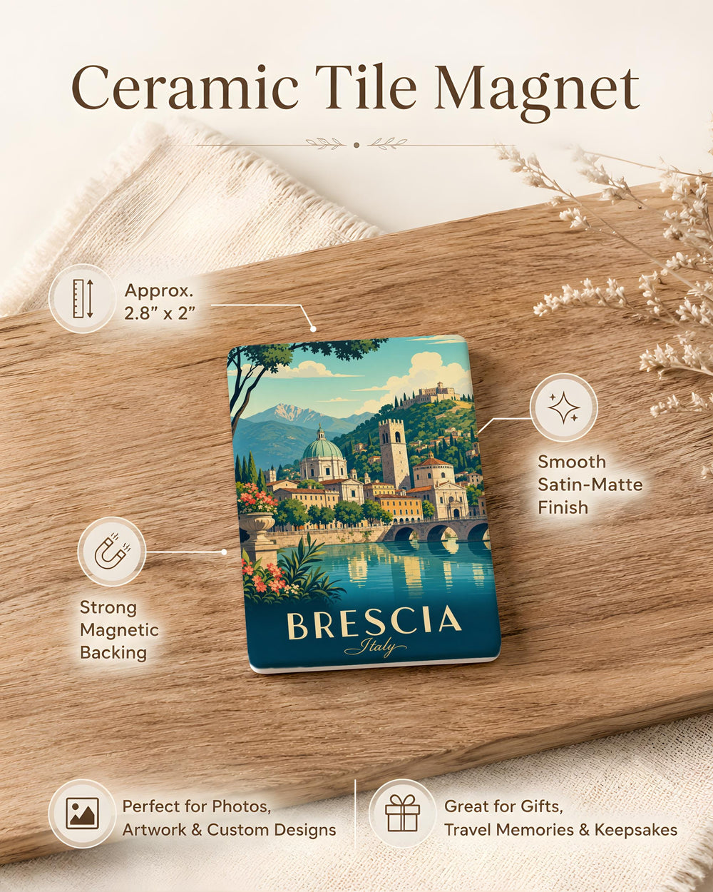 Brescia Italy Fridge Magnet, Brescia Travel Souvenir, Northern Italy City Landmark Magnet, Italian Vacation Keepsake Gift