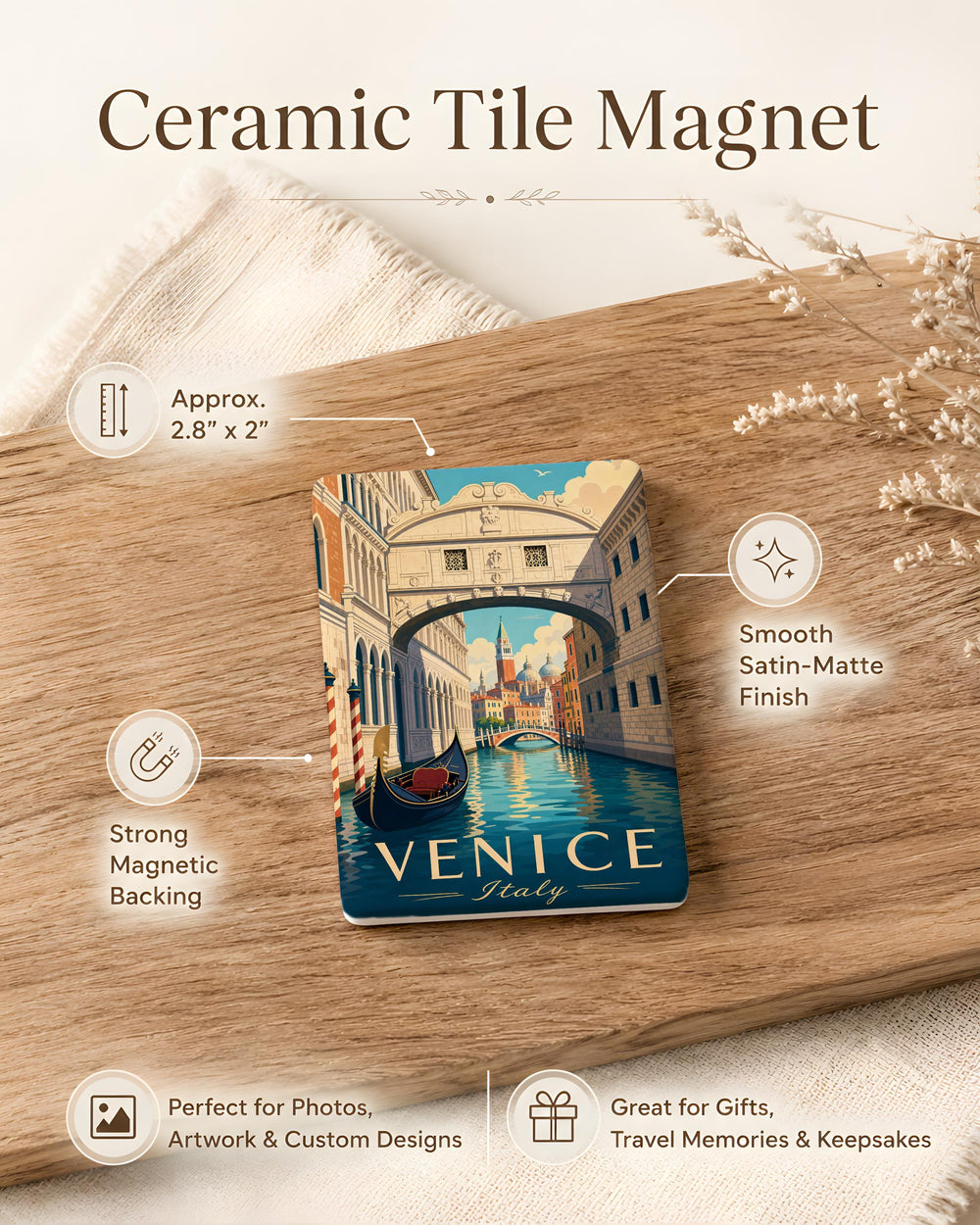 Bridge of Sighs Fridge Magnet, Venice Italy Landmark Souvenir, Romantic Canal Bridge Travel Keepsake Magnet