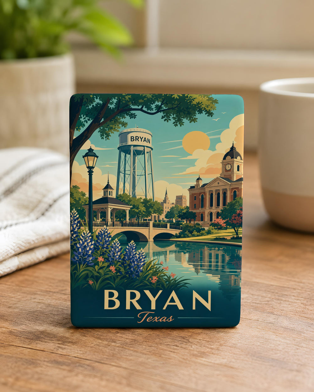 Bryan TX Fridge Magnet, Bryan Texas Souvenir Magnet, City Landmark Travel Keepsake, Texas Gift for Home Kitchen Decor
