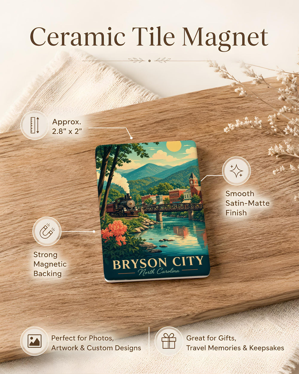 Bryson City NC Fridge Magnet, Great Smoky Mountains Souvenir, North Carolina Travel Keepsake, Mountain Town Gift