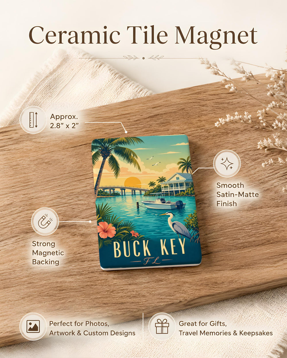 Buck Key Florida Fridge Magnet, Florida Keys Souvenir Magnet, Key West Travel Gift, Sunshine State Keepsake Magnet