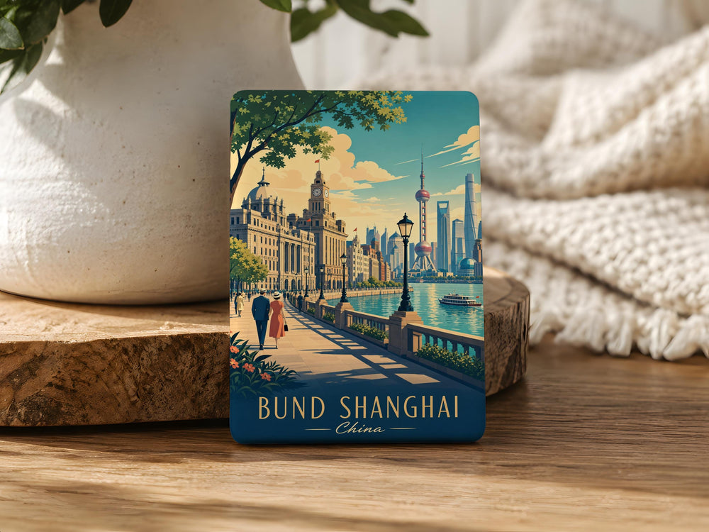 Shanghai The Bund Fridge Magnet, Huangpu River Waterfront Skyline Souvenir Magnet, Shanghai China Travel Gift Magnet