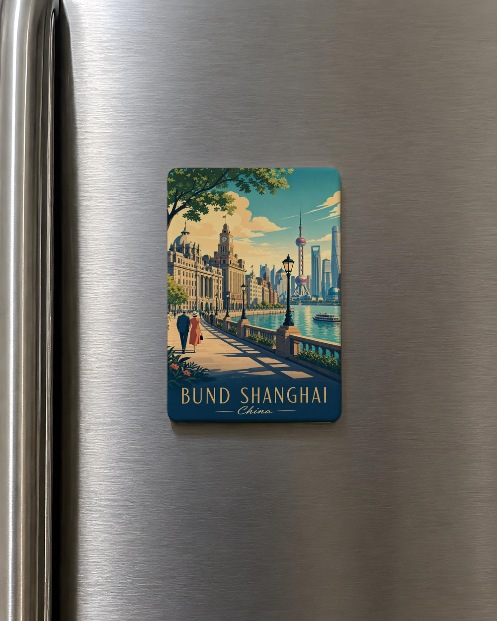 Shanghai The Bund Fridge Magnet, Huangpu River Waterfront Skyline Souvenir Magnet, Shanghai China Travel Gift Magnet